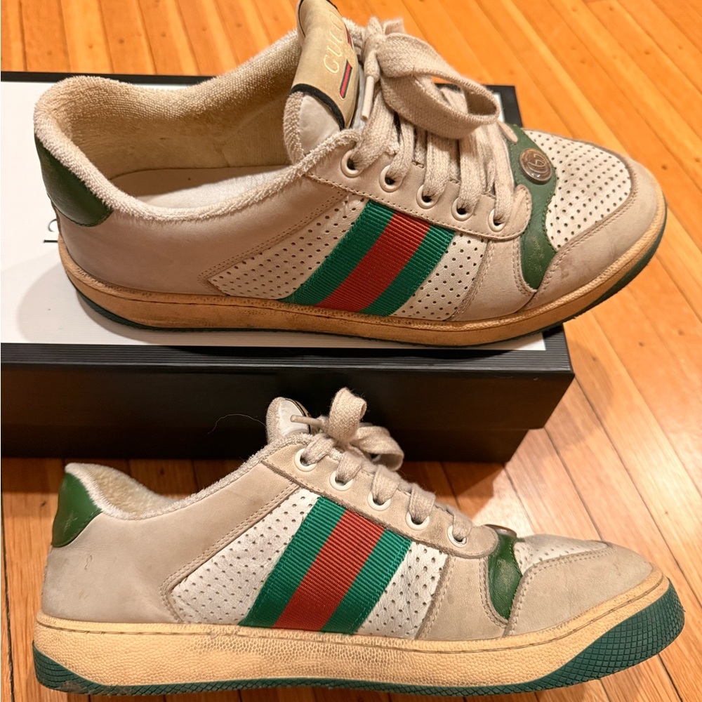 Gucci Beige and Green Sneakers - Picture 3 of 5